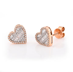 Womens 10k Rose Gold 0.40CTW Natural Diamond Round/Baguette Heart Shape Earrings 2.2gms