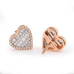 Womens 10k Rose Gold 0.40CTW Natural Diamond Round/Baguette Heart Shape Earrings 2.2gms