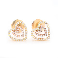 10k Yellow/Rose Gold 0.20CTW Natural Diamond Dual Heart Shape Women Earring Studs 1.3g