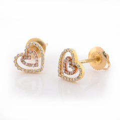 10k Yellow/Rose Gold 0.20CTW Natural Diamond Dual Heart Shape Women Earring Studs 1.3g