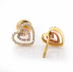 10k Yellow/Rose Gold 0.20CTW Natural Diamond Dual Heart Shape Women Earring Studs 1.3g
