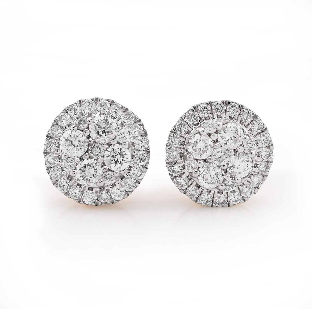 14k Yellow Gold 0.50CTW Natural Diamond Halo Flower Cluster Earrings Men Womens Studs 1.5g