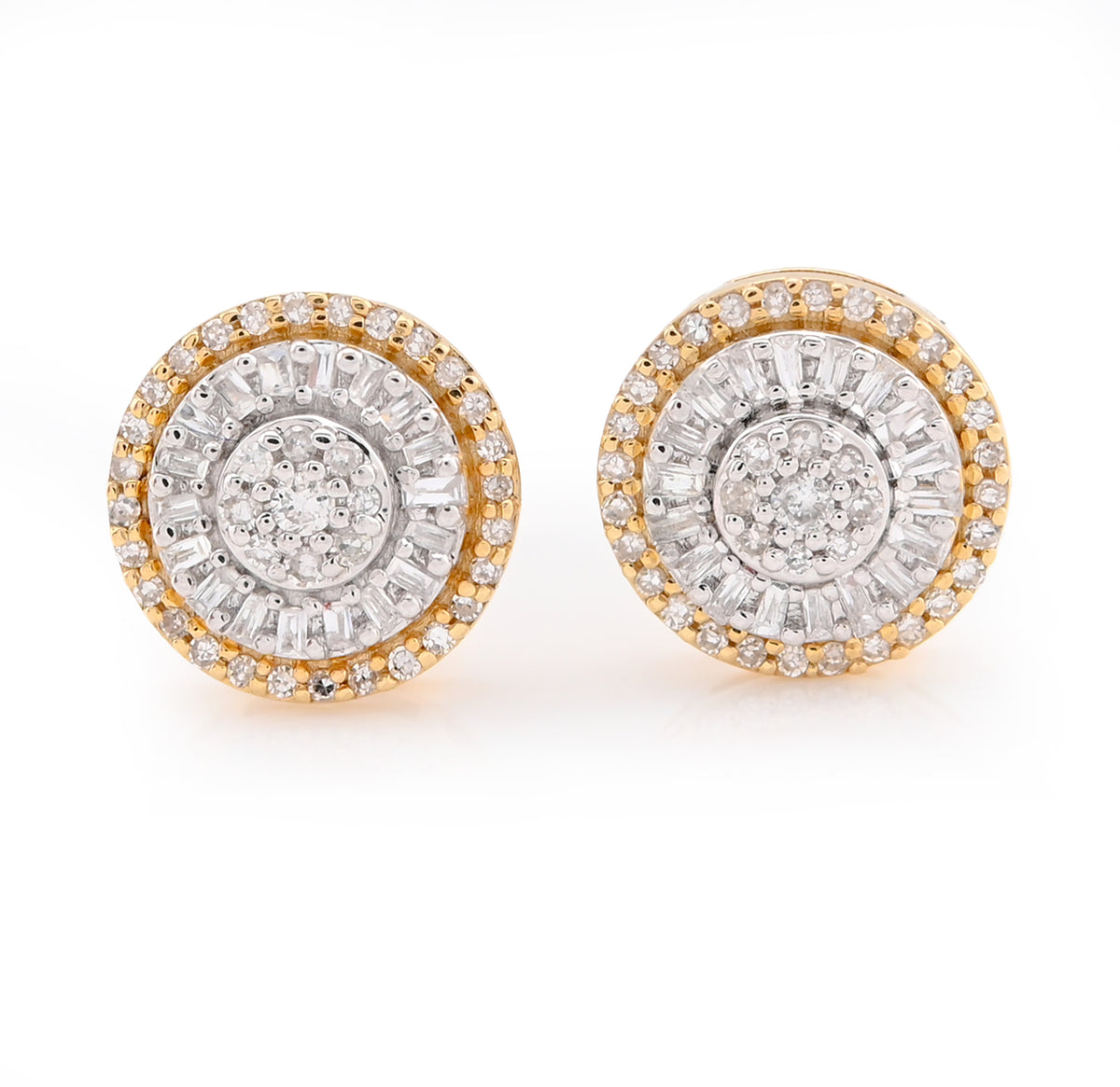 10k Yellow Gold 0.32CTW Round/Baguette Natural Diamond Halo Cluster Flower Earrings Studs 1.4g