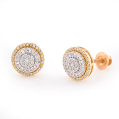 10k Yellow Gold 0.32CTW Round/Baguette Natural Diamond Halo Cluster Flower Earrings Studs 1.4g