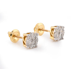 10k Yellow Gold 0.53CTW Natural Diamond Flower Cluster Earrings Studs 1.6gms