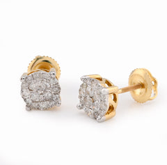 10k Yellow Gold 0.53CTW Natural Diamond Flower Cluster Earrings Studs 1.6gms
