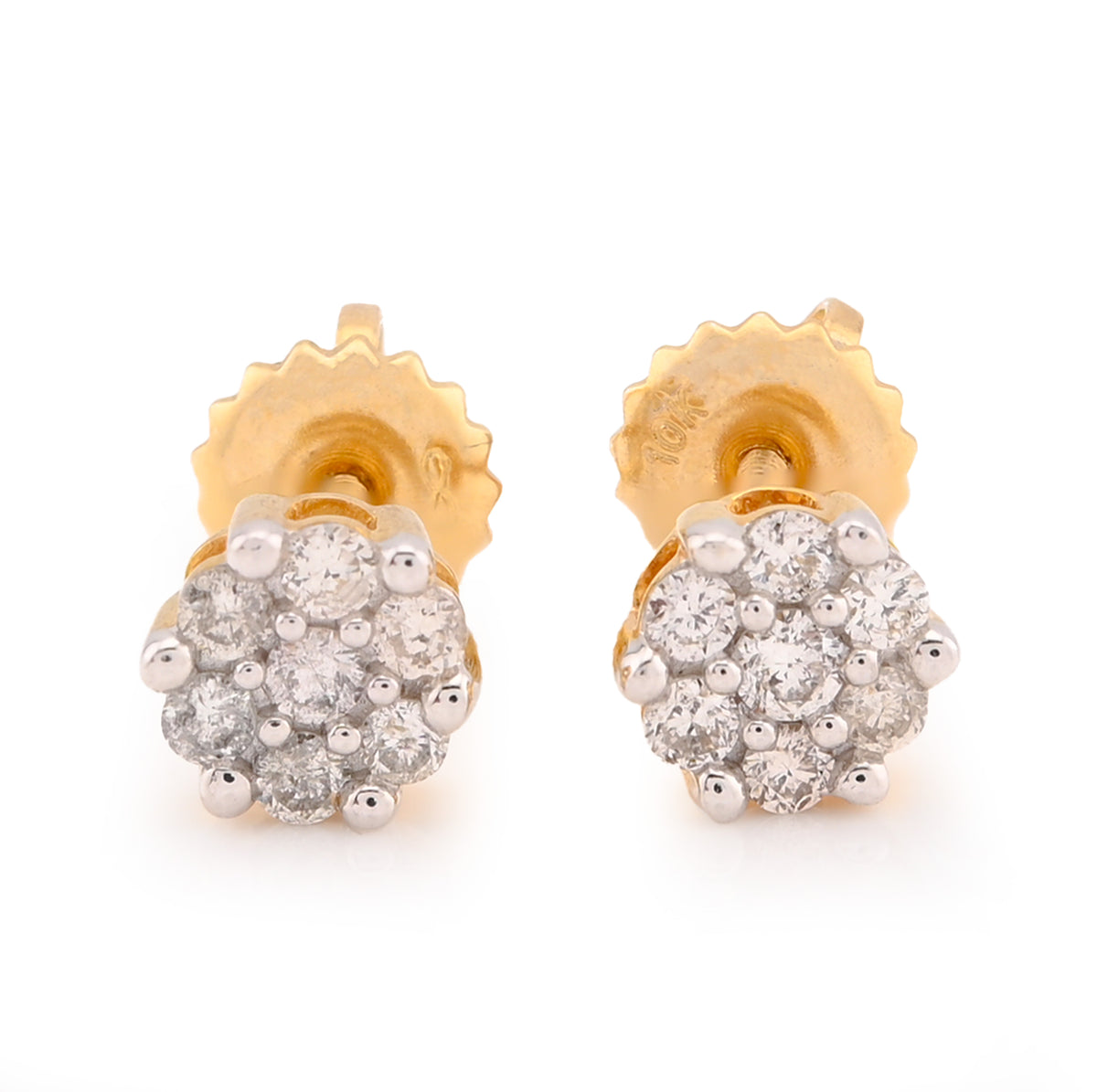 10k Yellow Gold 0.23CTW Natural Diamond Flower Setting Earrings Womens Mens Studs 1gm