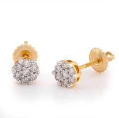 10k Yellow Gold 0.23CTW Natural Diamond Flower Setting Earrings Womens Mens Studs 1gm