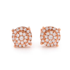 10k Rose Gold 0.44CTW Round Natural Diamond Flower Cluster Halo Earrings Unisex Studs 2g