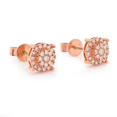 10k Rose Gold 0.44CTW Round Natural Diamond Flower Cluster Halo Earrings Unisex Studs 2g