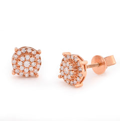 10k Rose Gold 0.44CTW Round Natural Diamond Flower Cluster Halo Earrings Unisex Studs 2g