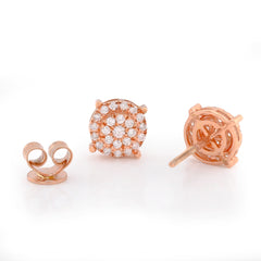 10k Rose Gold 0.44CTW Round Natural Diamond Flower Cluster Halo Earrings Unisex Studs 2g