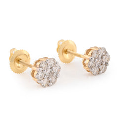 10k Yellow Gold Flower Cluster Stud 0.75CTW Natural Diamond Unisex Earrings 1.6g