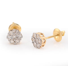 10k Yellow Gold Flower Cluster Stud 0.75CTW Natural Diamond Unisex Earrings 1.6g