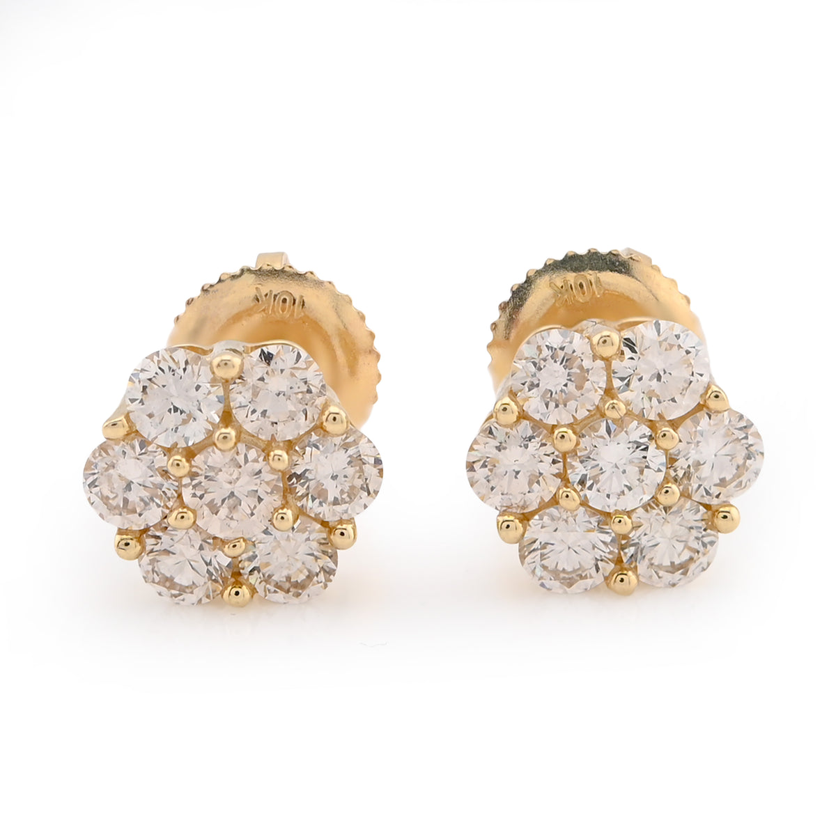 10k Yellow Gold 1CTW Natural Diamond Floral Cluster Studs Womens Earrings 1.6g