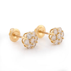 10k Yellow Gold 1CTW Natural Diamond Floral Cluster Studs Womens Earrings 1.6g