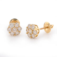 10k Yellow Gold 1CTW Natural Diamond Floral Cluster Studs Womens Earrings 1.6g