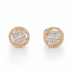 10k Yellow Gold 0.50CTW Round/Baguette Natural Diamond Round Circular Studs Womens Earrings 1.8g