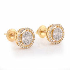 10k Yellow Gold 0.50CTW Round/Baguette Natural Diamond Round Circular Studs Womens Earrings 1.8g