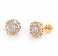 10k Yellow Gold 0.50CTW Round/Baguette Natural Diamond Round Circular Studs Womens Earrings 1.8g