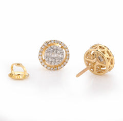 10k Yellow Gold 0.50CTW Round/Baguette Natural Diamond Round Circular Studs Womens Earrings 1.8g