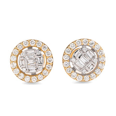 10k Yellow Gold 1.03CTW Round/Baguette Natural Diamond Circular Cluster Shape Earrings Studs 4.9g