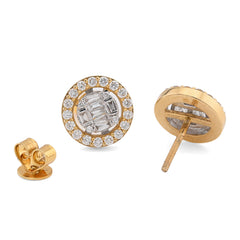 10k Yellow Gold 1.03CTW Round/Baguette Natural Diamond Circular Cluster Shape Earrings Studs 4.9g
