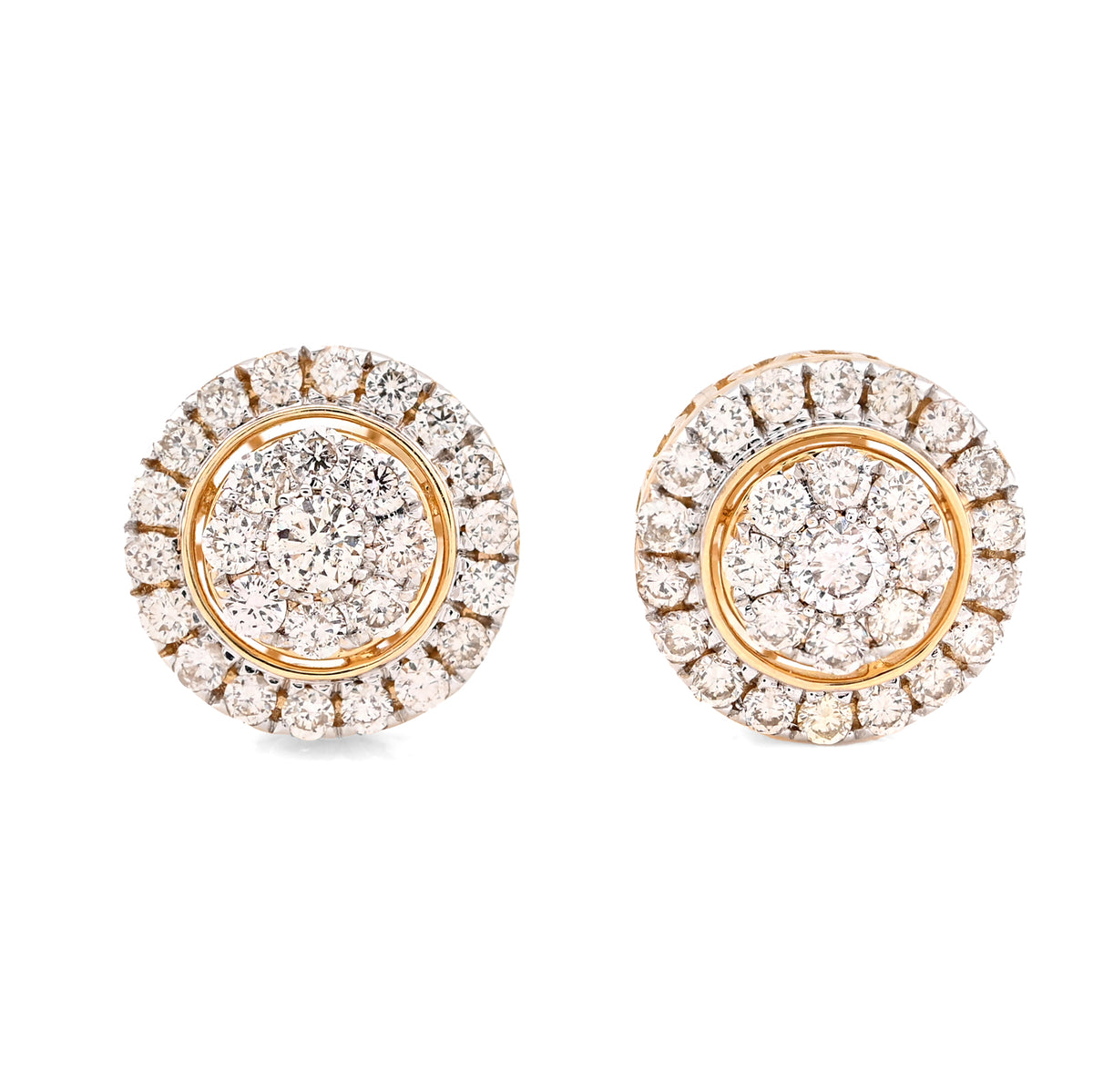 14k Yellow Gold 1.25CTW Natural Diamond Round Cluster Halo Shape Earrings Studs 3.6gms