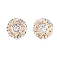 14k Yellow Gold 1.25CTW Natural Diamond Round Cluster Halo Shape Earrings Studs 3.6gms