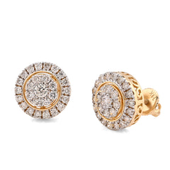 14k Yellow Gold 1.25CTW Natural Diamond Round Cluster Halo Shape Earrings Studs 3.6gms