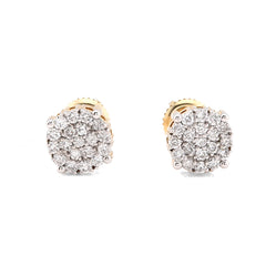 10k Yellow Gold 0.55CTW Round Natural Diamond Flower Cluster Diamond Earrings Studs 1.8g