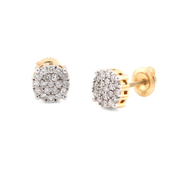 10k Yellow Gold 0.55CTW Round Natural Diamond Flower Cluster Diamond Earrings Studs 1.8g