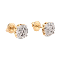 10k Yellow Gold 0.55CTW Round Natural Diamond Flower Cluster Diamond Earrings Studs 1.8g