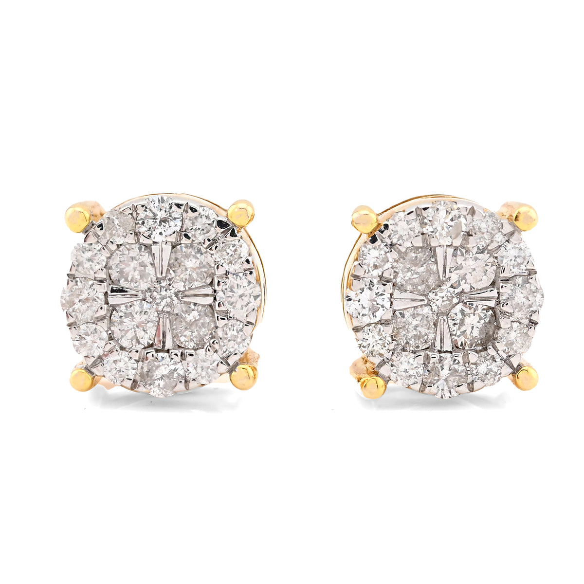 10k Yellow Gold 1.21CTW Natural Diamond Halo Cluster Earrings Men Womens Studs 4.8g