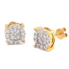 10k Yellow Gold 1.21CTW Natural Diamond Halo Cluster Earrings Men Womens Studs 4.8g