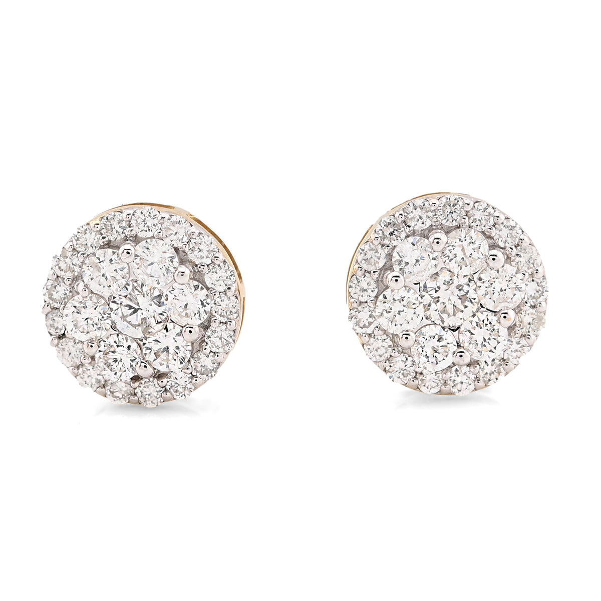 10k Yellow Gold 1.37CTW Halo Cluster Flower Studs Natural Diamond Men Women Earrings 2.6g