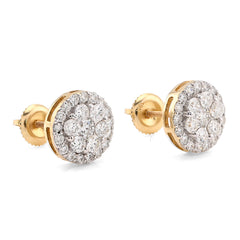 10k Yellow Gold 1.37CTW Halo Cluster Flower Studs Natural Diamond Men Women Earrings 2.6g