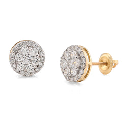 10k Yellow Gold 1.37CTW Halo Cluster Flower Studs Natural Diamond Men Women Earrings 2.6g