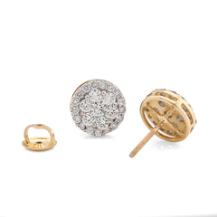 10k Yellow Gold 1.37CTW Halo Cluster Flower Studs Natural Diamond Men Women Earrings 2.6g