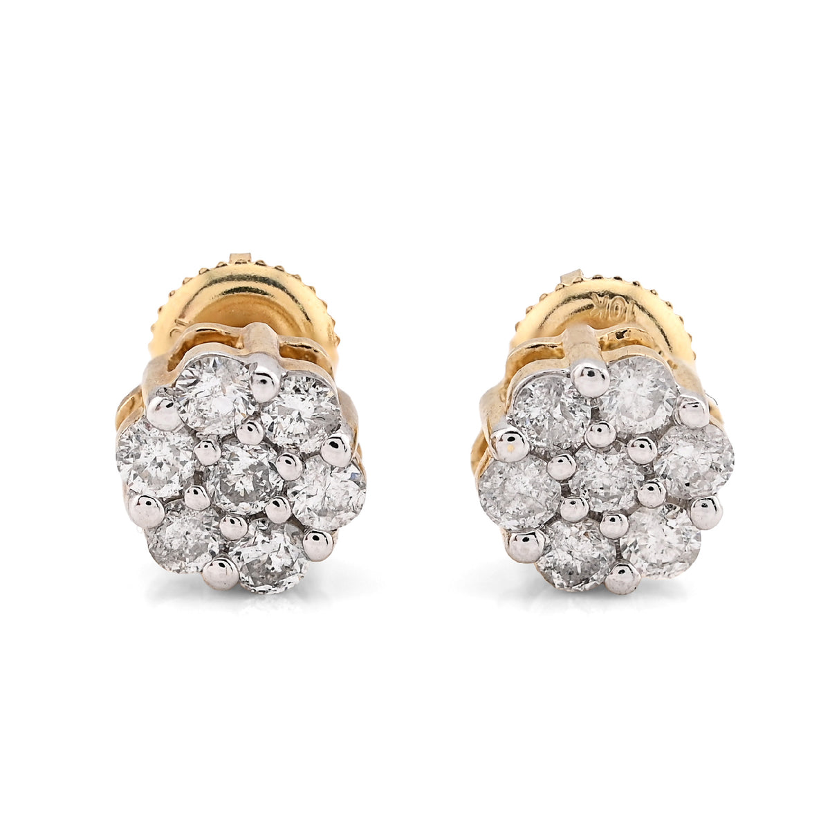 10k Yellow Gold 0.77CTW Natural Diamond Flower Stud Men Women Earrings 2.2g