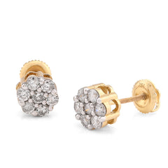 10k Yellow Gold 0.77CTW Natural Diamond Flower Stud Men Women Earrings 2.2g