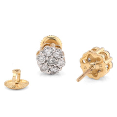 10k Yellow Gold 0.77CTW Natural Diamond Flower Stud Men Women Earrings 2.2g