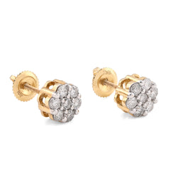 10k Yellow Gold 0.77CTW Natural Diamond Flower Stud Men Women Earrings 2.2g