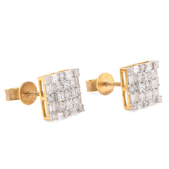 10k Yellow Gold 1.26CTW Round/Baguette Natural Diamond Square Cluster Studs Earrings 3.2g