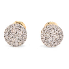 14k Yellow Gold 0.62CTW Natural Diamond Round Shape Halo Cluster Earrings Studs 1.8g