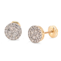 14k Yellow Gold 0.62CTW Natural Diamond Round Shape Halo Cluster Earrings Studs 1.8g