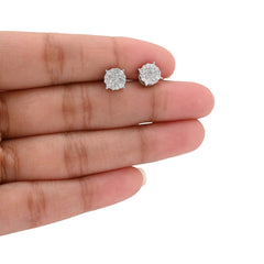 10k White Gold 0.54CTW Natural Diamond Flower Cluster Earrings Round Men Women Studs 1.6g