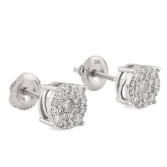 10k White Gold 0.54CTW Natural Diamond Flower Cluster Earrings Round Men Women Studs 1.6g