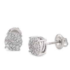 10k White Gold 0.54CTW Natural Diamond Flower Cluster Earrings Round Men Women Studs 1.6g
