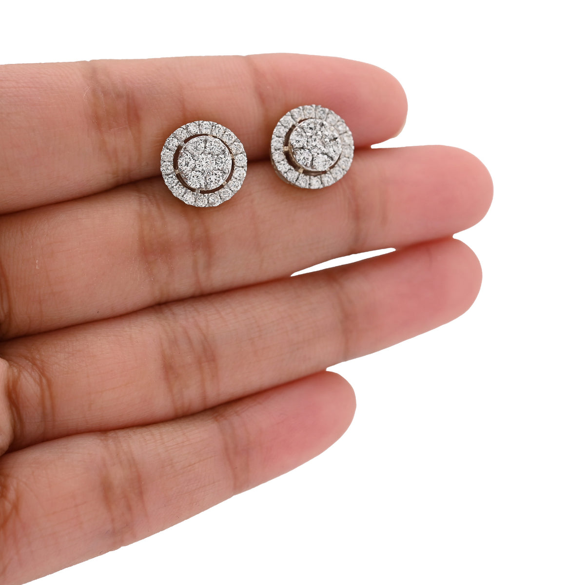 10k Yellow Gold 1.25CTW Natural Diamond Round Halo Cluster Men Women Earring Studs 2.6g